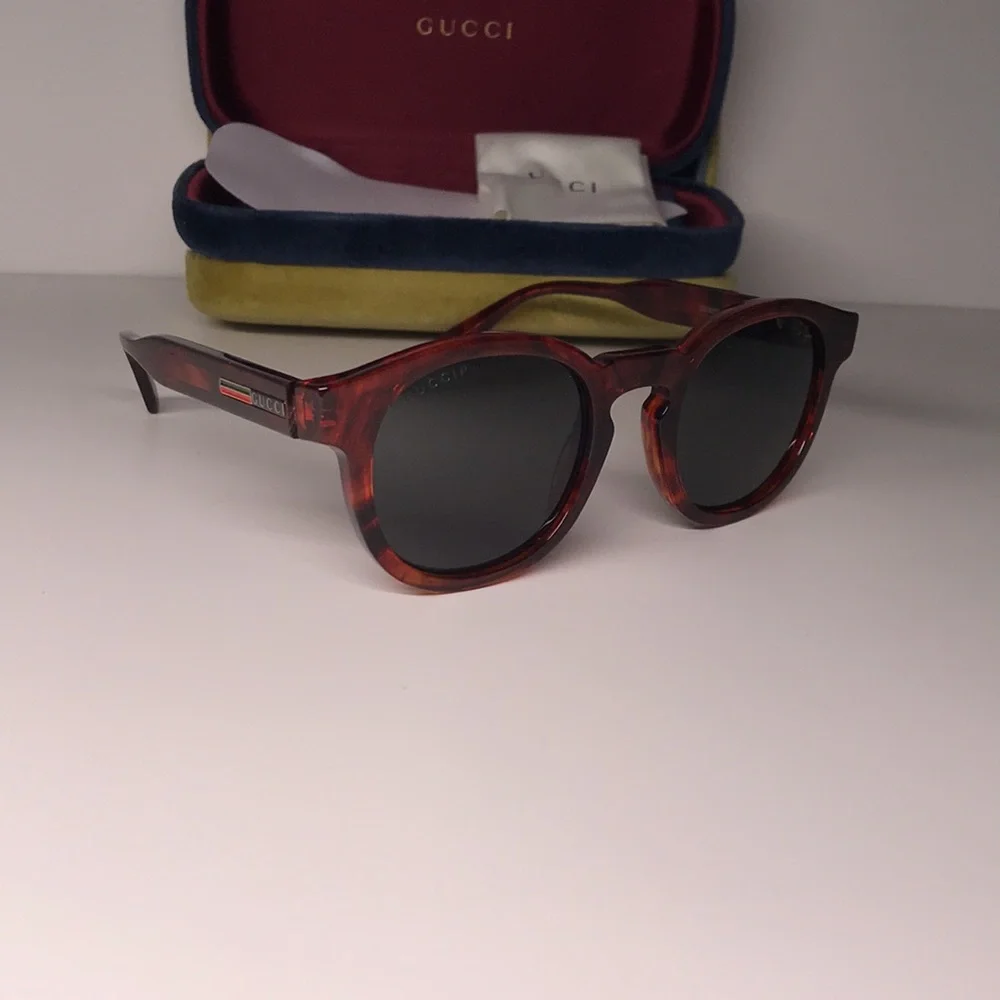 Gucci GG0825S 005 49 Havana Grey Round Sunglasses | New Authentic